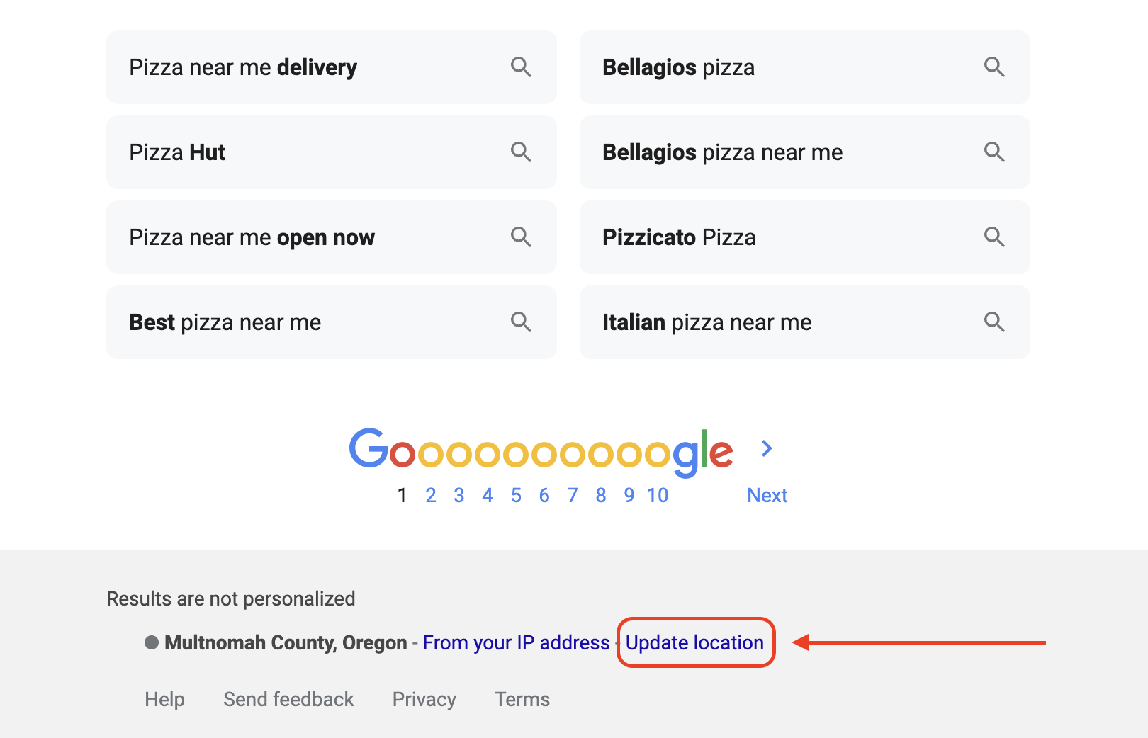 how to change Google location